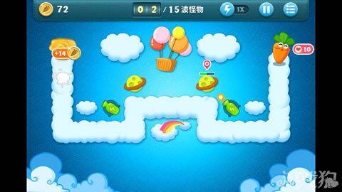 如图在地图右侧建造瓶子塔可以用来防御前几波怪物,左边的瓶子塔则