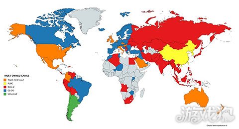 全球steam玩家偏好地图:中国玩家最爱吃鸡 土豪更喜欢图片