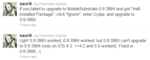 Cydia更新MobileSubstrate底层库修复稳定性